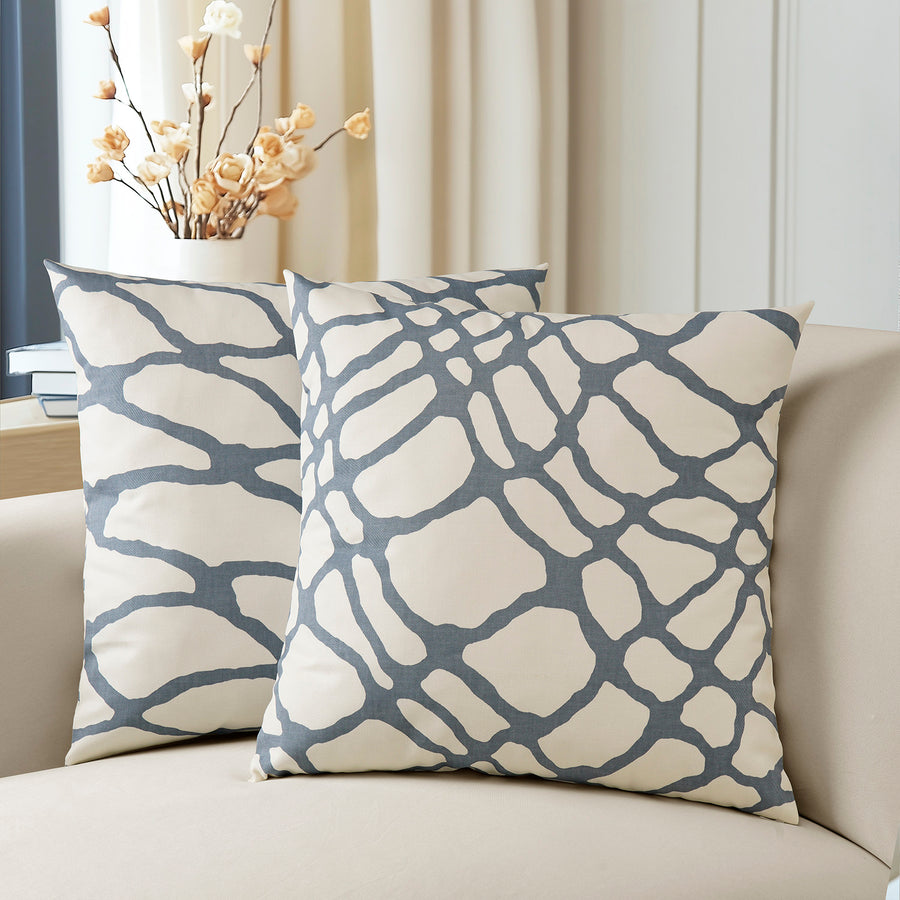 Ellis Blue Geometric Printed Cotton Cushion Covers - Pair