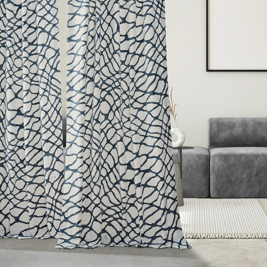 Ellis Blue Abstract Printed Cotton Custom Curtain