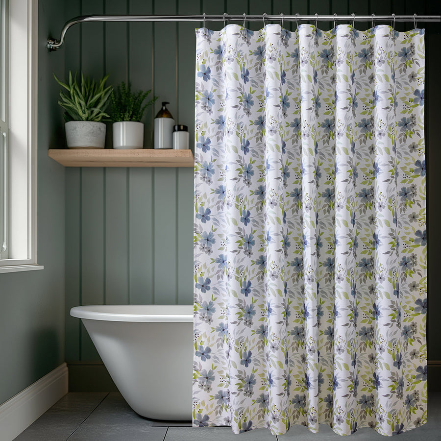 Blossoms Blue Floral Blossom Printed Shower Curtain