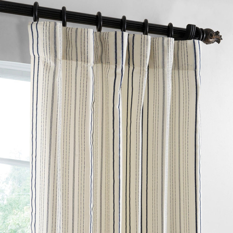 Seaside Striped Blue Linear Cotton Light Filtering Curtain Pair (2 Panels) - HalfPriceDrapes.com