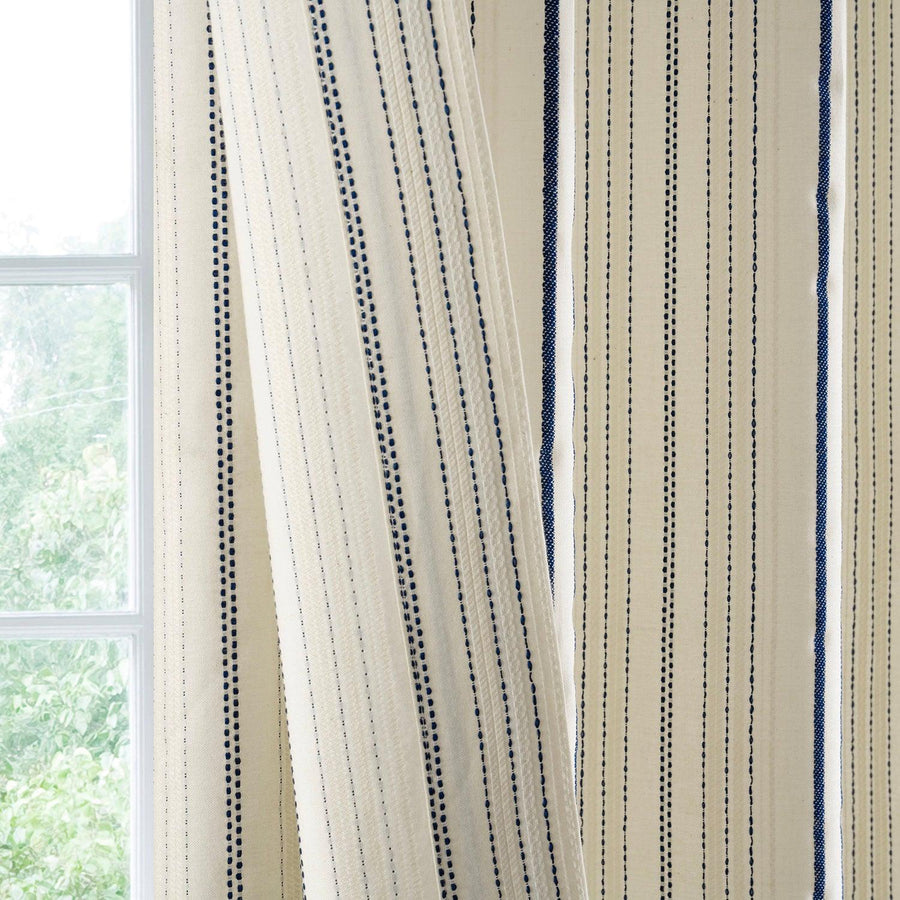 Seaside Striped Blue Linear Cotton Light Filtering Curtain Pair (2 Panels) - HalfPriceDrapes.com