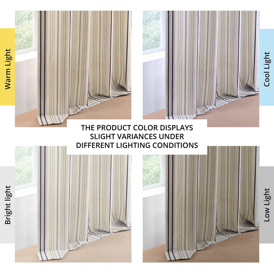 Seaside Striped Blue Linear Cotton Light Filtering Curtain Pair (2 Panels) - HalfPriceDrapes.com