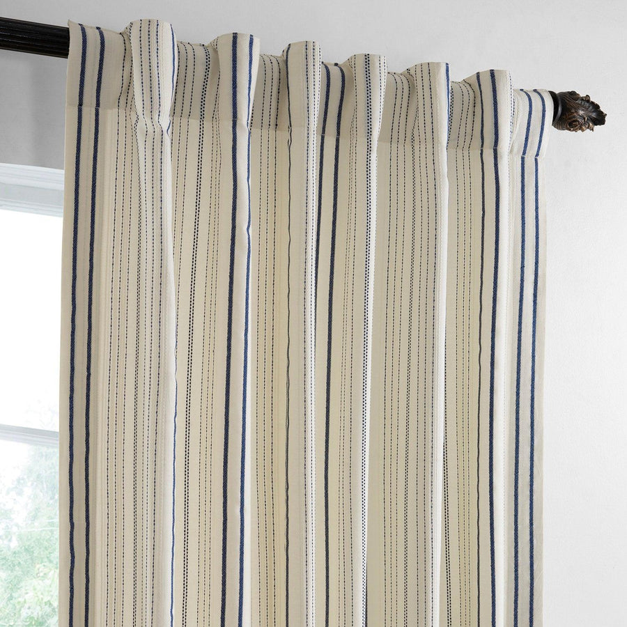 Seaside Striped Blue Linear Cotton Light Filtering Curtain Pair (2 Panels) - HalfPriceDrapes.com