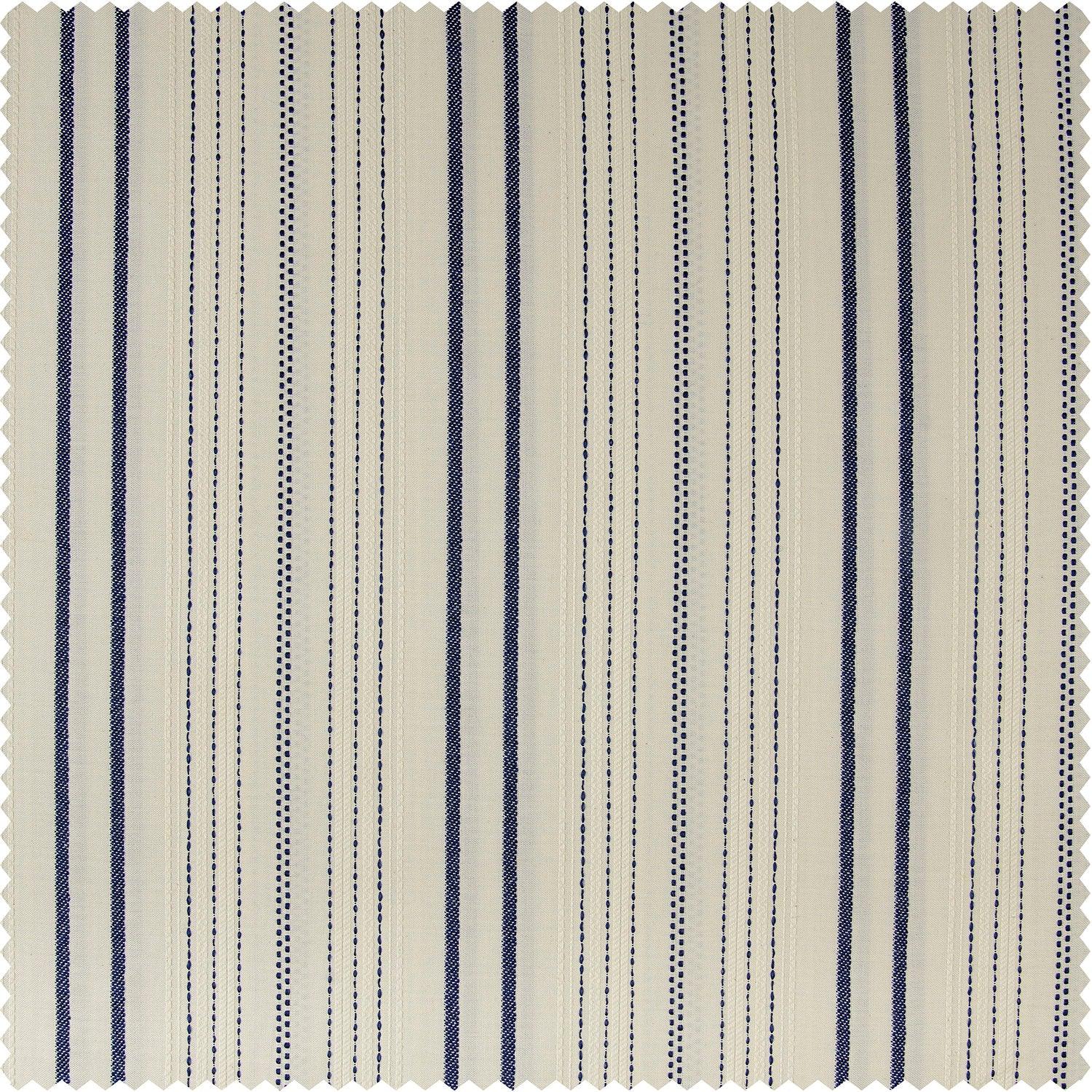 Seaside Striped Blue Linear Cotton Light Filtering Curtain Pair (2 Panels)