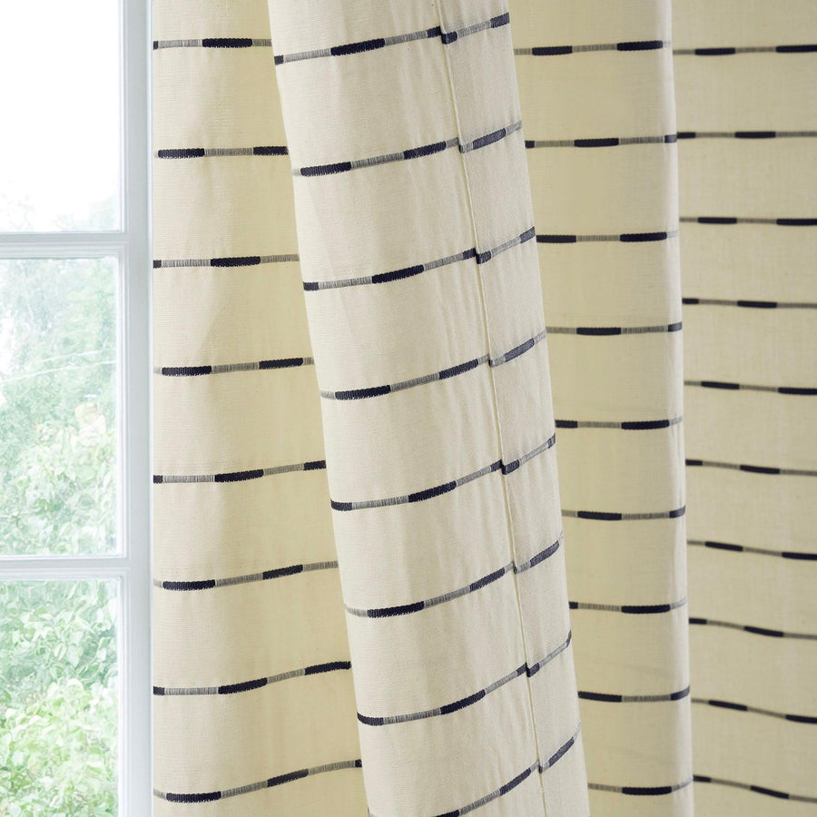 Sailors Striped Blue Linear Cotton Light Filtering Curtain Pair (2 Panels) - HalfPriceDrapes.com