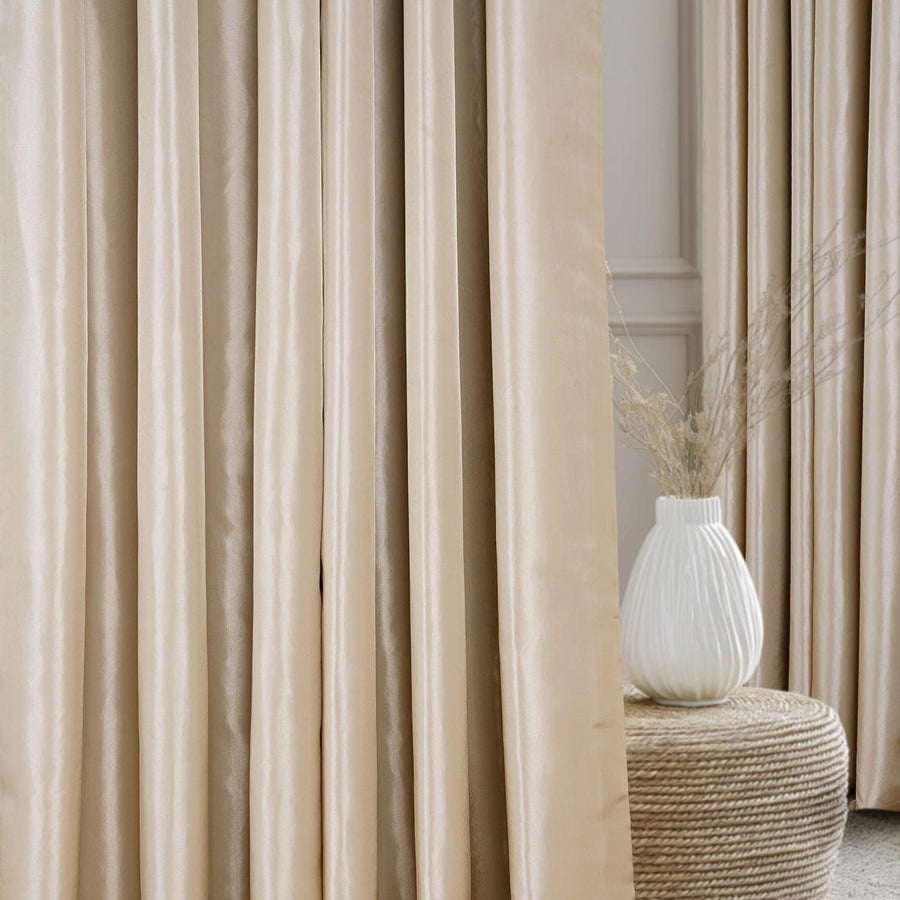 Antique Beige French Pleat Faux Silk Taffeta Blackout Curtain - HalfPriceDrapes.com