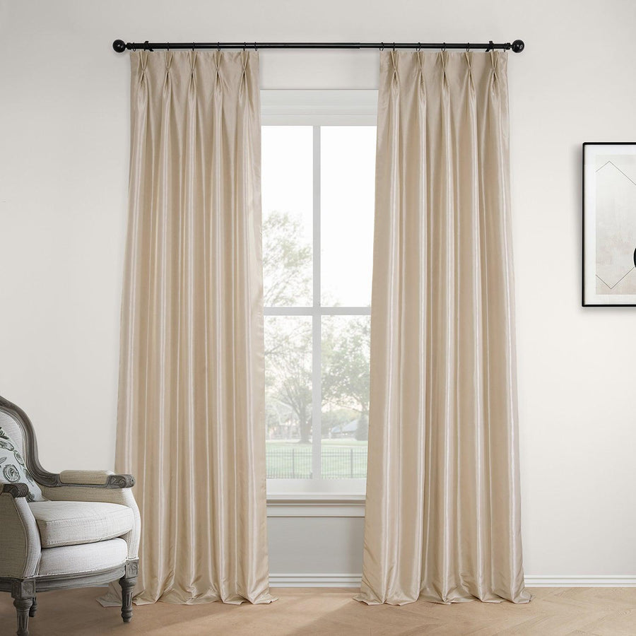 Antique Beige French Pleat Faux Silk Taffeta Blackout Curtain - HalfPriceDrapes.com