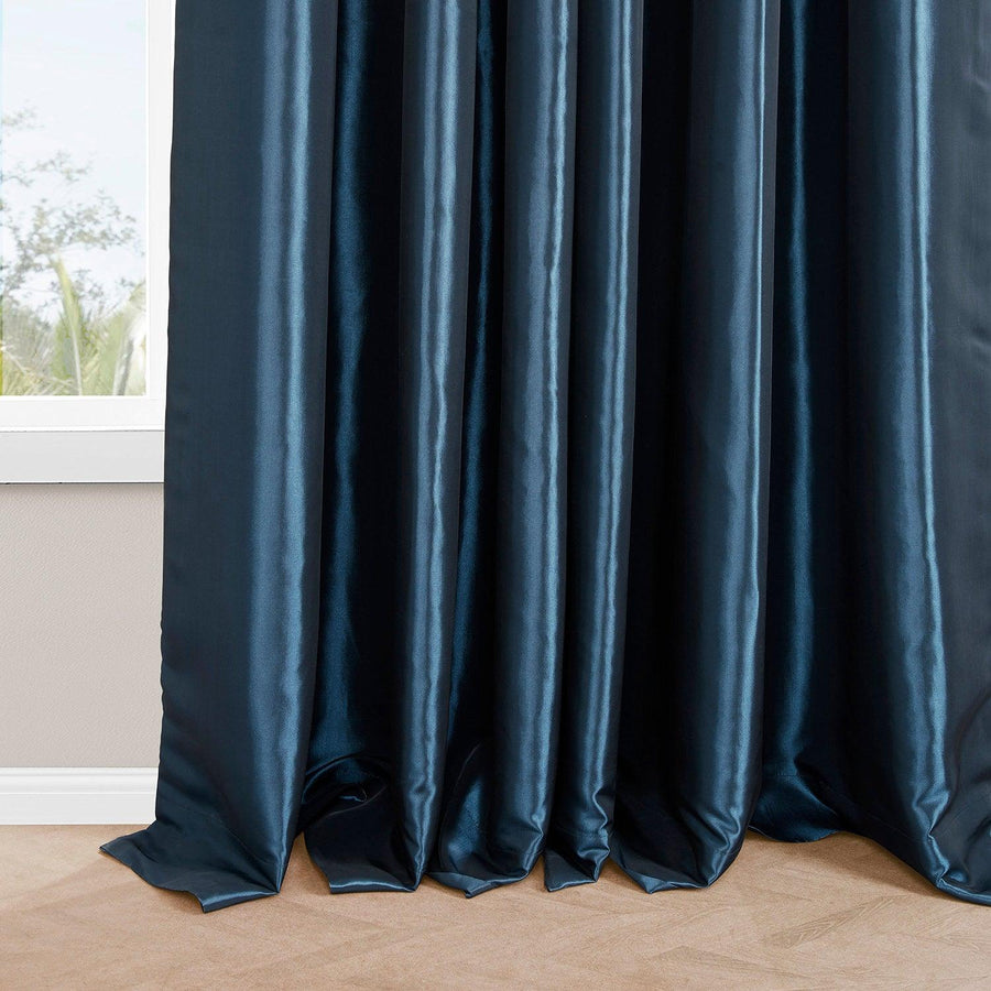 Navy Blue French Pleat Faux Silk Taffeta Blackout Curtain - HalfPriceDrapes.com