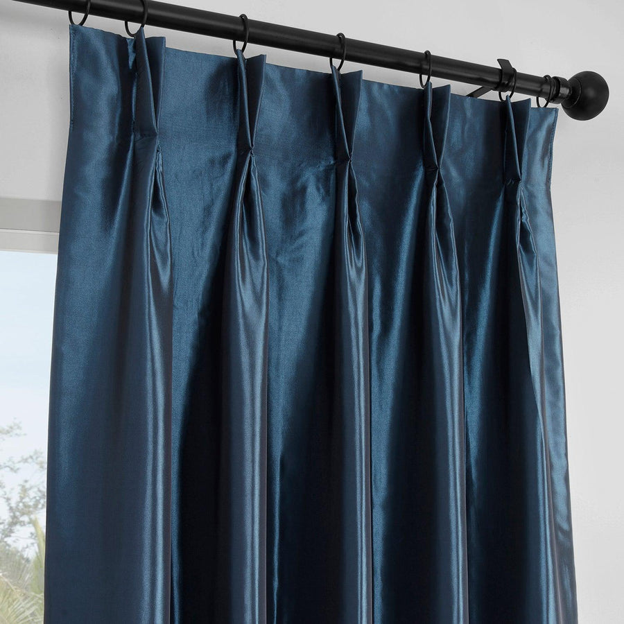 Navy Blue French Pleat Faux Silk Taffeta Blackout Curtain - HalfPriceDrapes.com