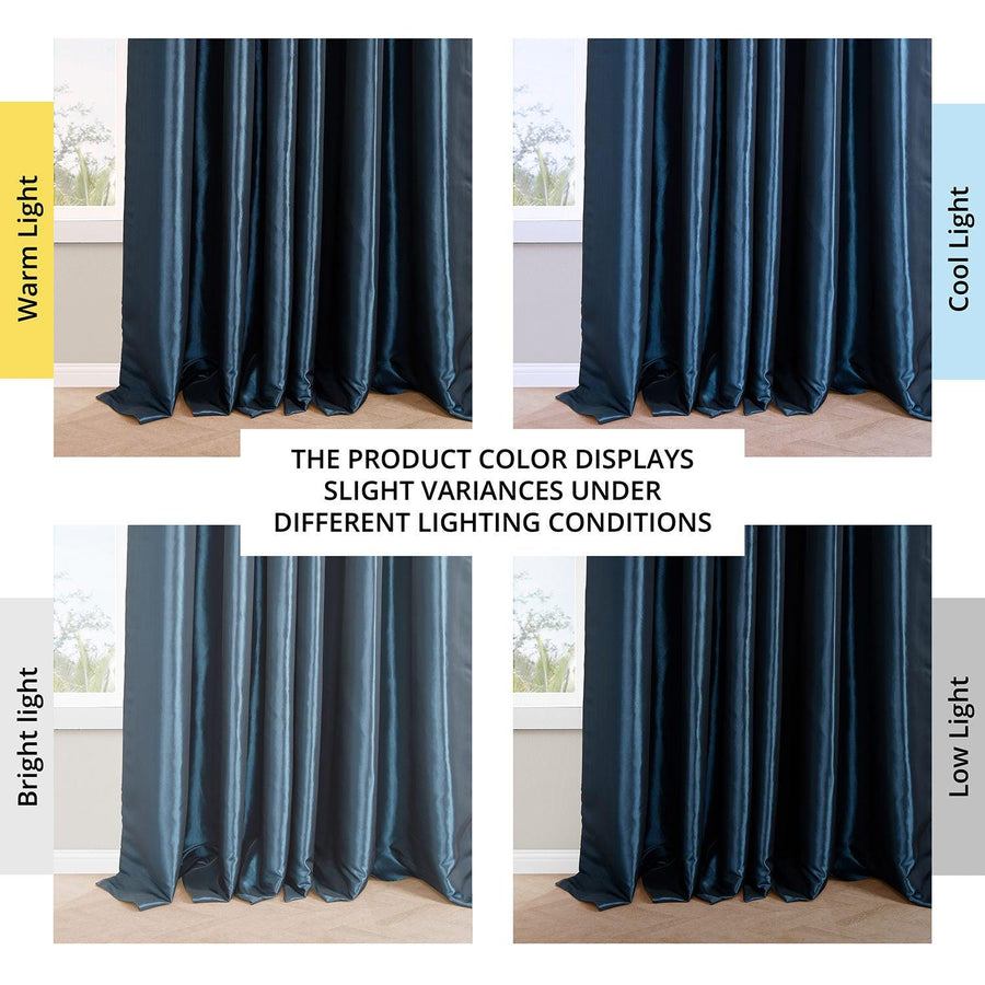 Navy Blue French Pleat Faux Silk Taffeta Blackout Curtain - HalfPriceDrapes.com