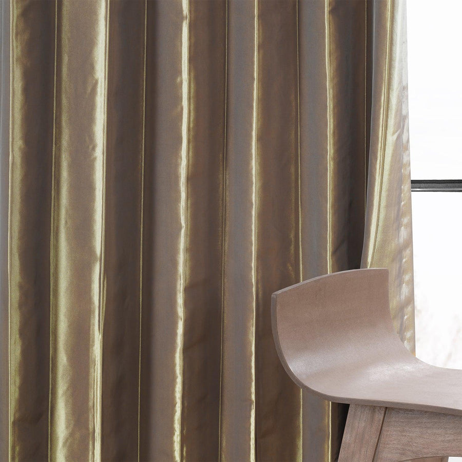 Gold Nugget Solid Faux Silk Taffeta Room Darkening Curtain