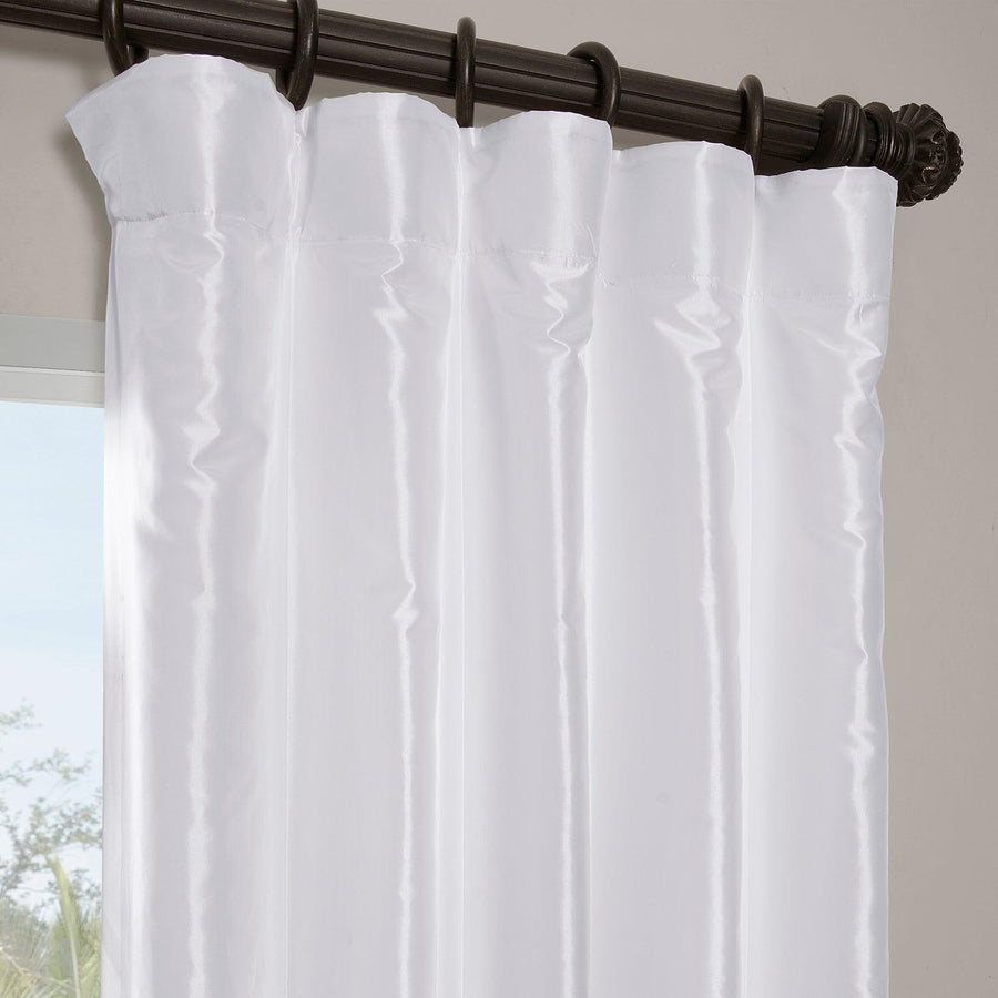 White Solid Faux Silk Taffeta Room Darkening Curtain