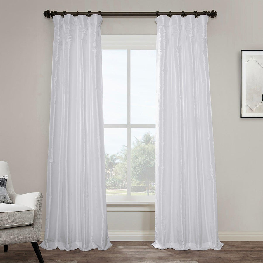 White Solid Faux Silk Taffeta Room Darkening Curtain