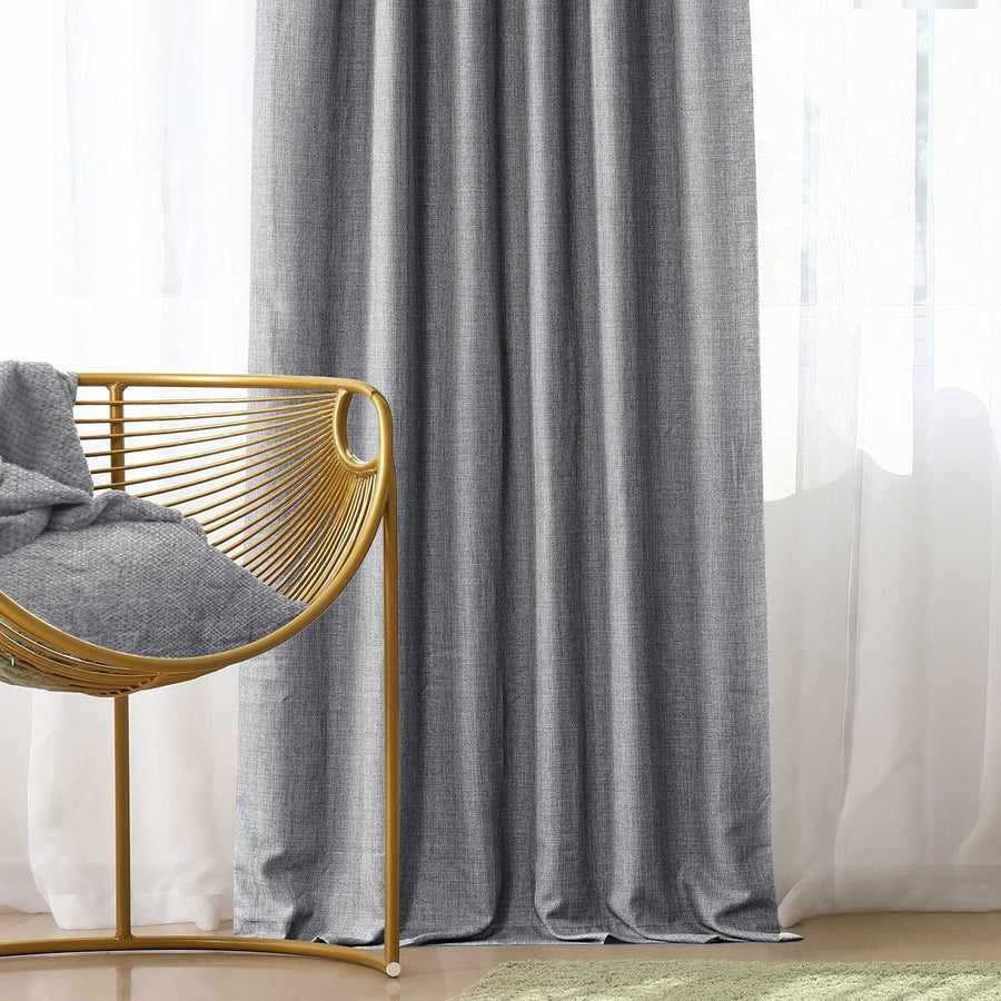 Pebble Grey Textured Italian Faux Linen Custom Curtain