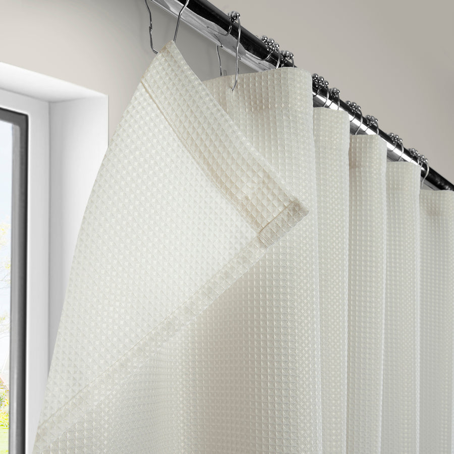 Off-White Modern Waffle & Heavyweight Fabric Shower Curtain