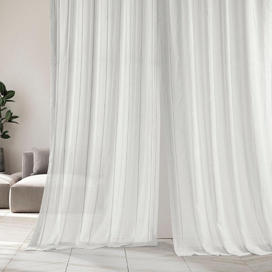 Aruba Cream Striped Striped Linen Sheer Custom Curtain