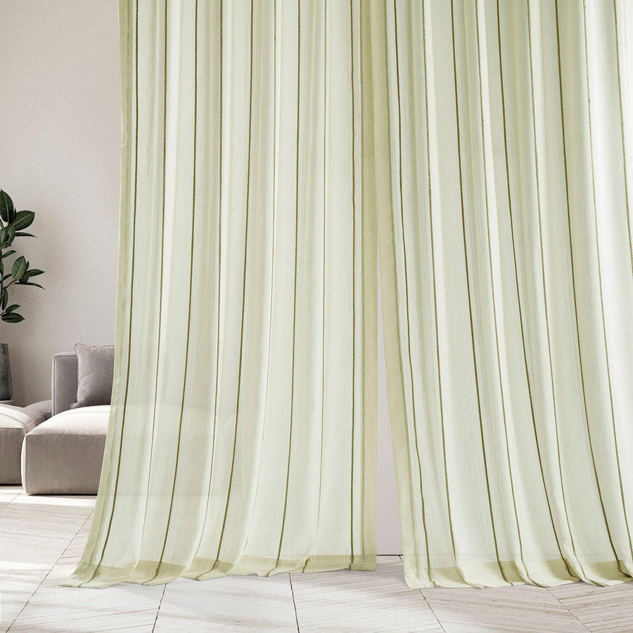 Aruba Gold Striped Striped Linen Sheer Custom Curtain