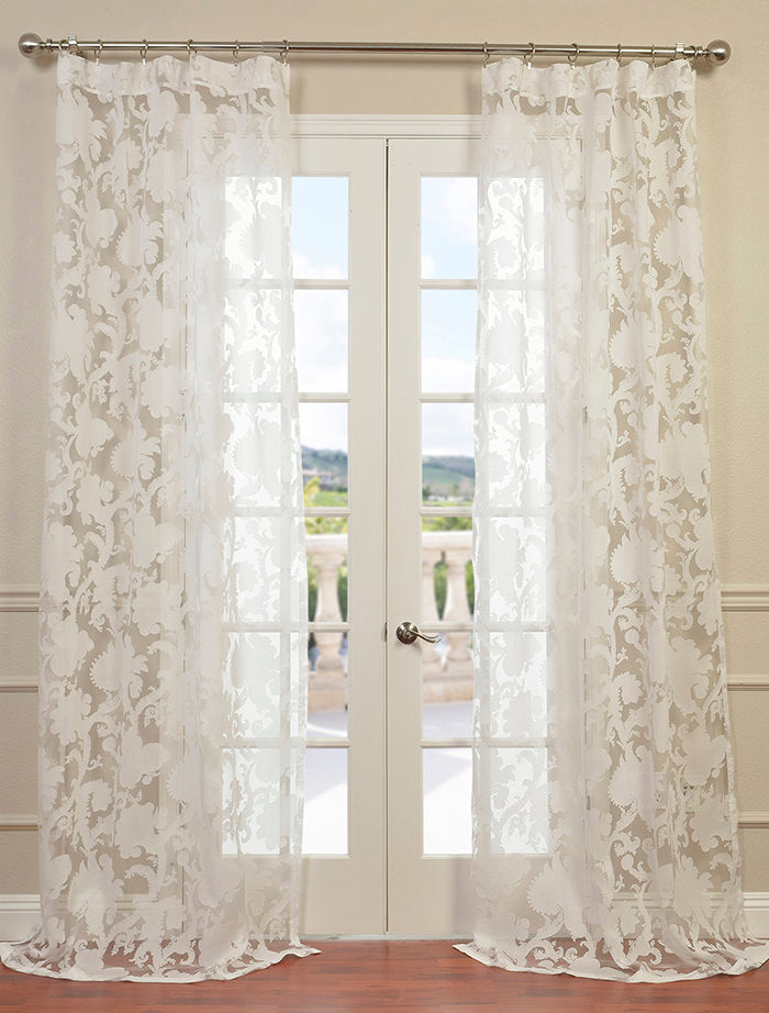 Venus White Floral Polyester Sheer Curtain