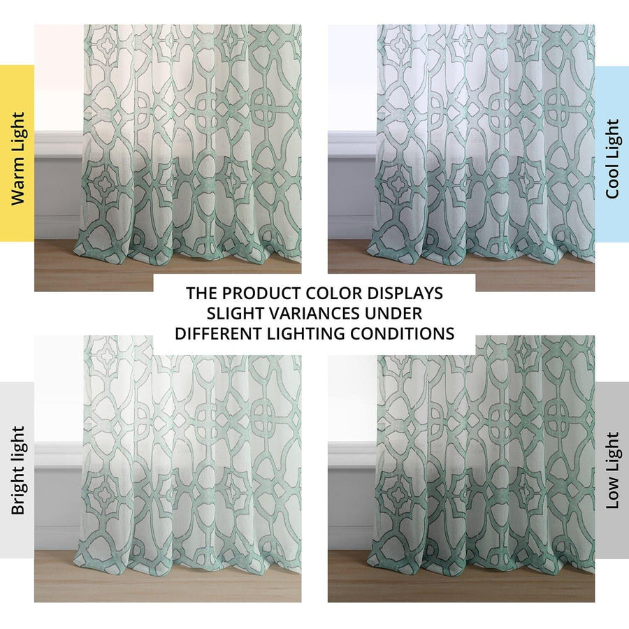 SeaGlass Blue Printed Sheer Curtain - HalfPriceDrapes.com