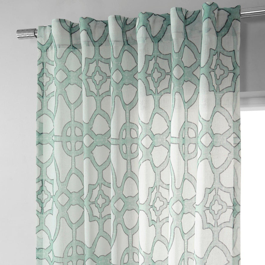 SeaGlass Blue Printed Sheer Curtain - HalfPriceDrapes.com