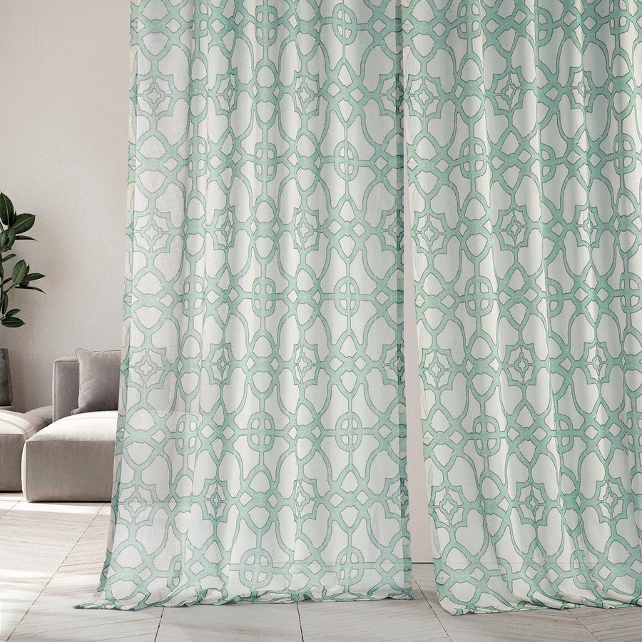 SeaGlass Blue Printed Sheer Curtain - HalfPriceDrapes.com