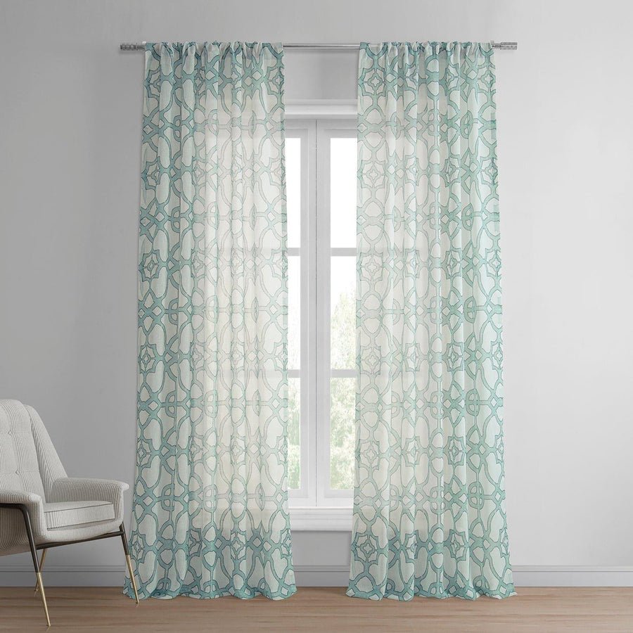 SeaGlass Blue Printed Sheer Curtain - HalfPriceDrapes.com