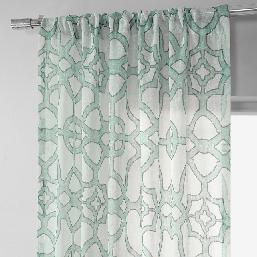 SeaGlass Blue Printed Sheer Curtain - HalfPriceDrapes.com