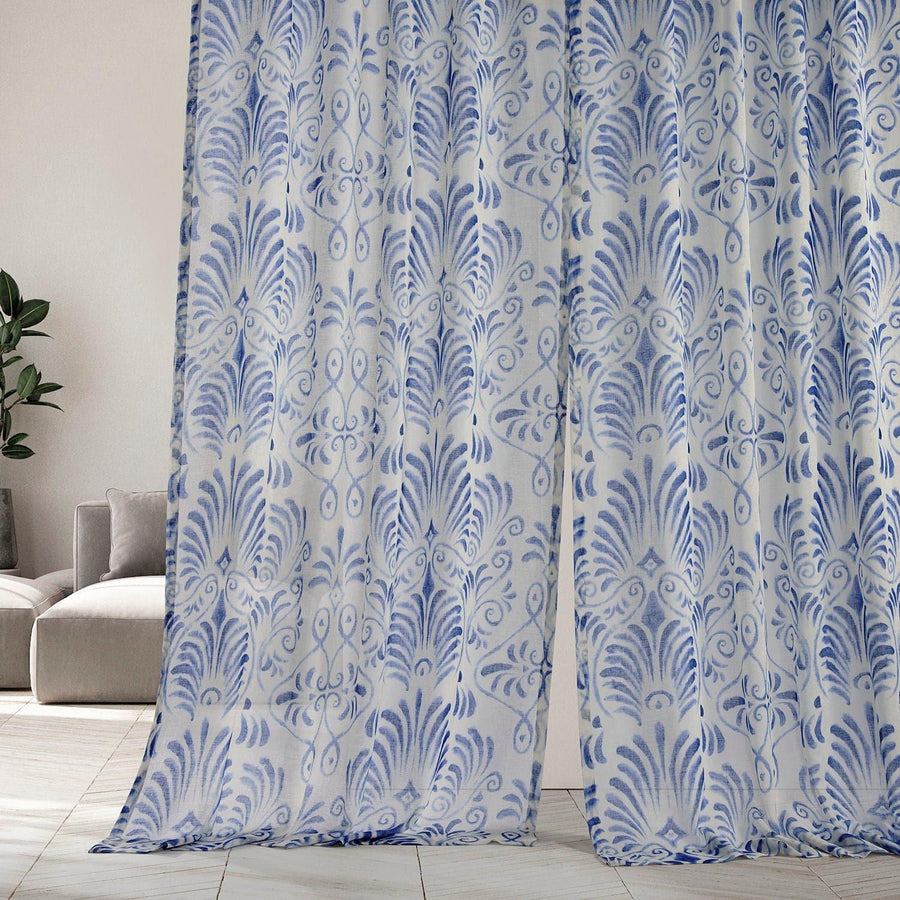 Xenia Blue Floral Printed Sheer Custom Curtain