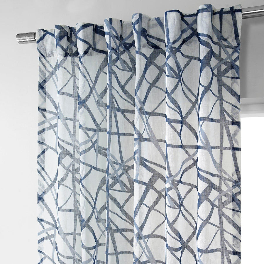 Matrix Blue Printed Sheer Curtain - HalfPriceDrapes.com