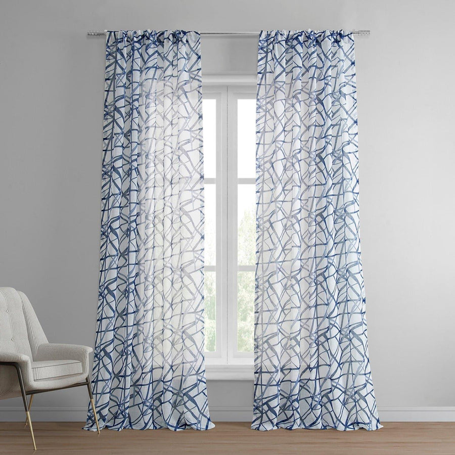 Matrix Blue Printed Sheer Curtain - HalfPriceDrapes.com