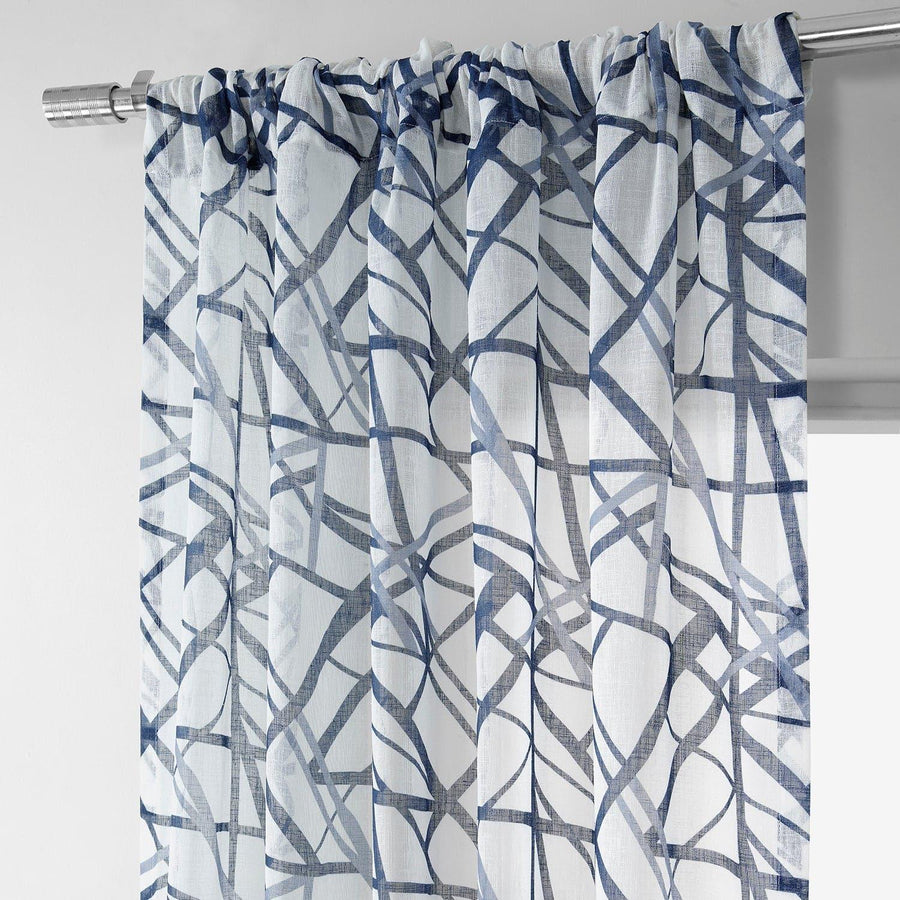 Matrix Blue Printed Sheer Curtain - HalfPriceDrapes.com