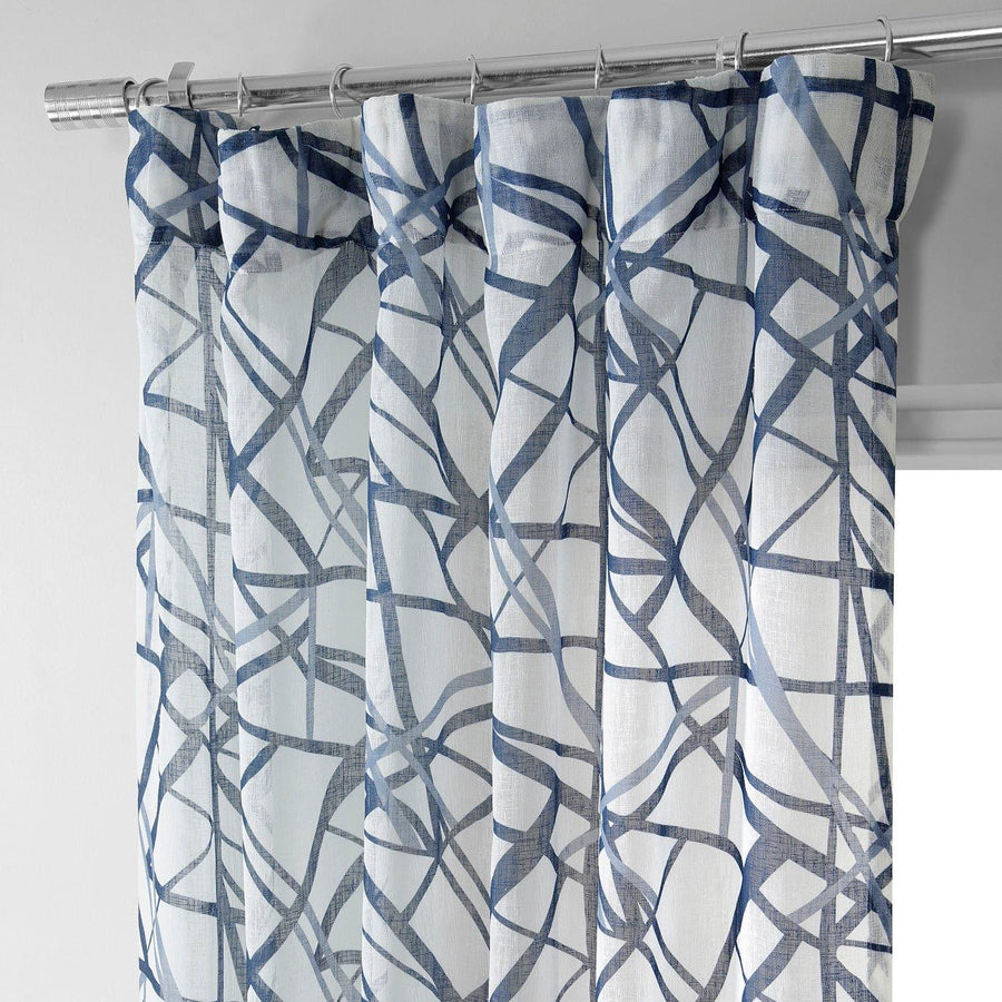 Matrix Blue Printed Sheer Curtain - HalfPriceDrapes.com