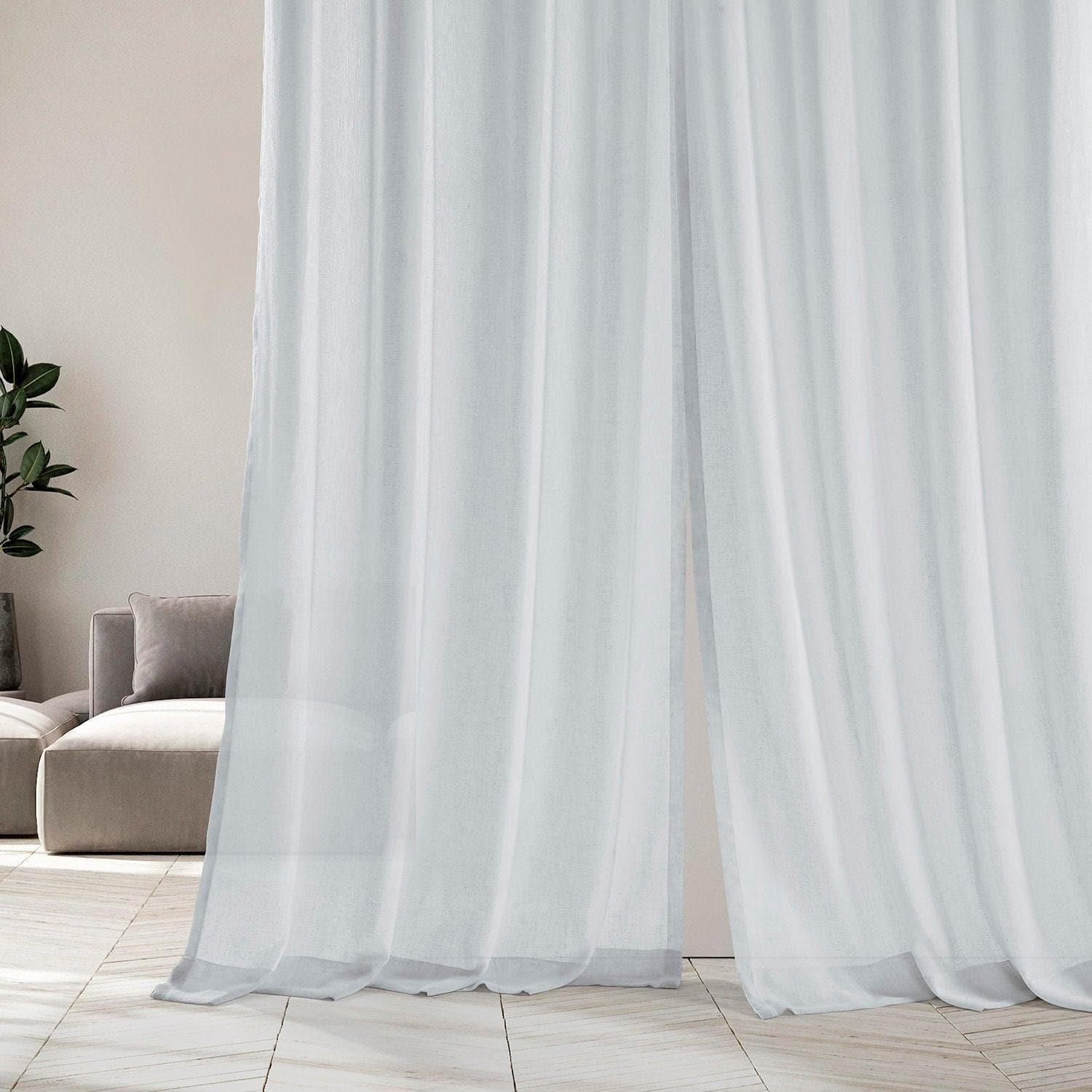 Aspen White Textured Faux Linen Sheer Custom Curtain