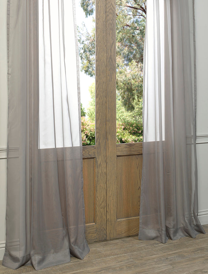 Grey Polyester Sheer Curtain Pair (2 Panels)