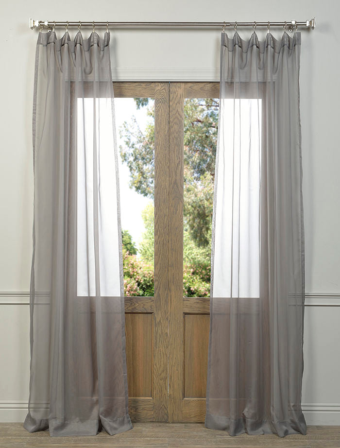 Grey Polyester Sheer Curtain Pair (2 Panels)