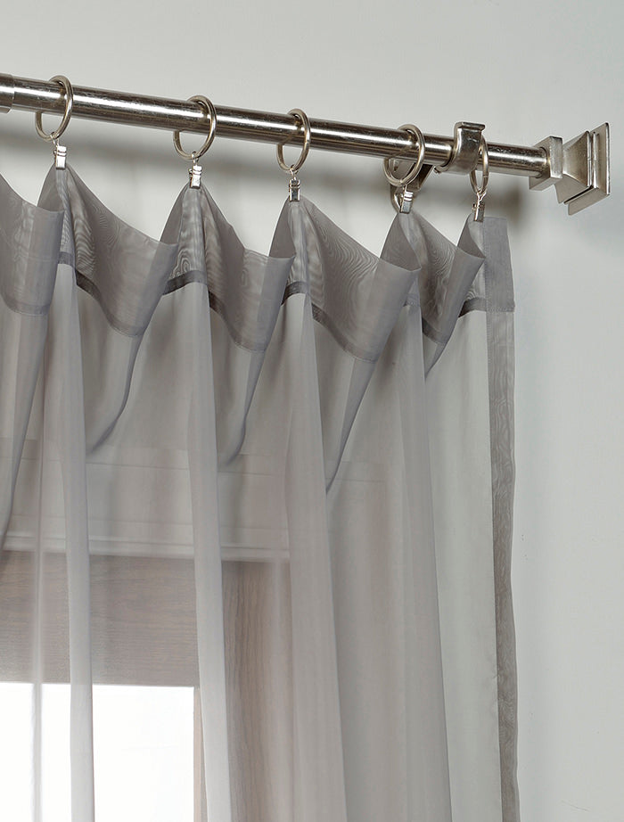 Grey Polyester Sheer Curtain Pair (2 Panels)