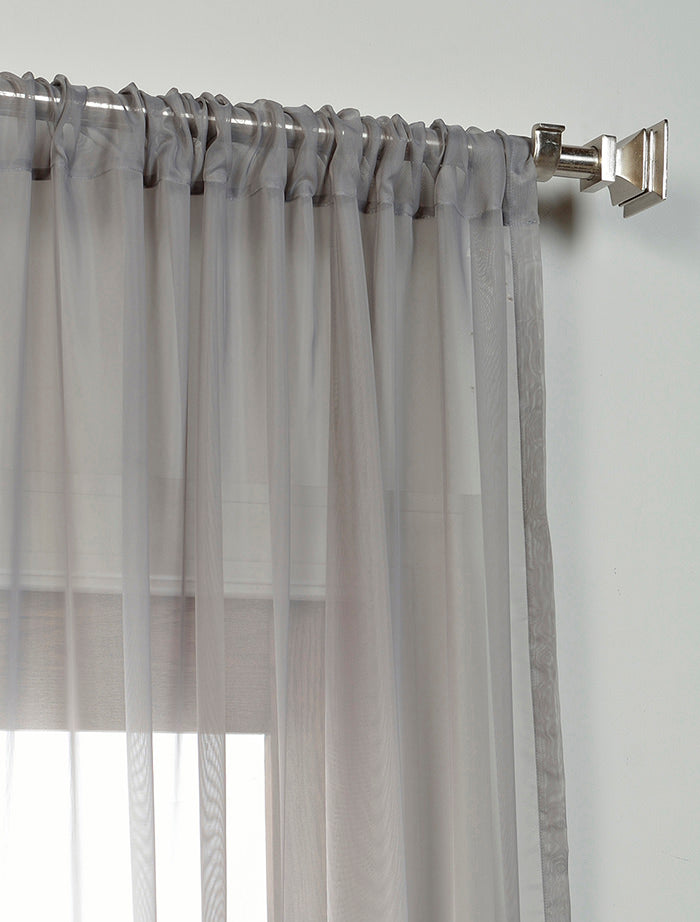 Grey Polyester Sheer Curtain Pair (2 Panels)