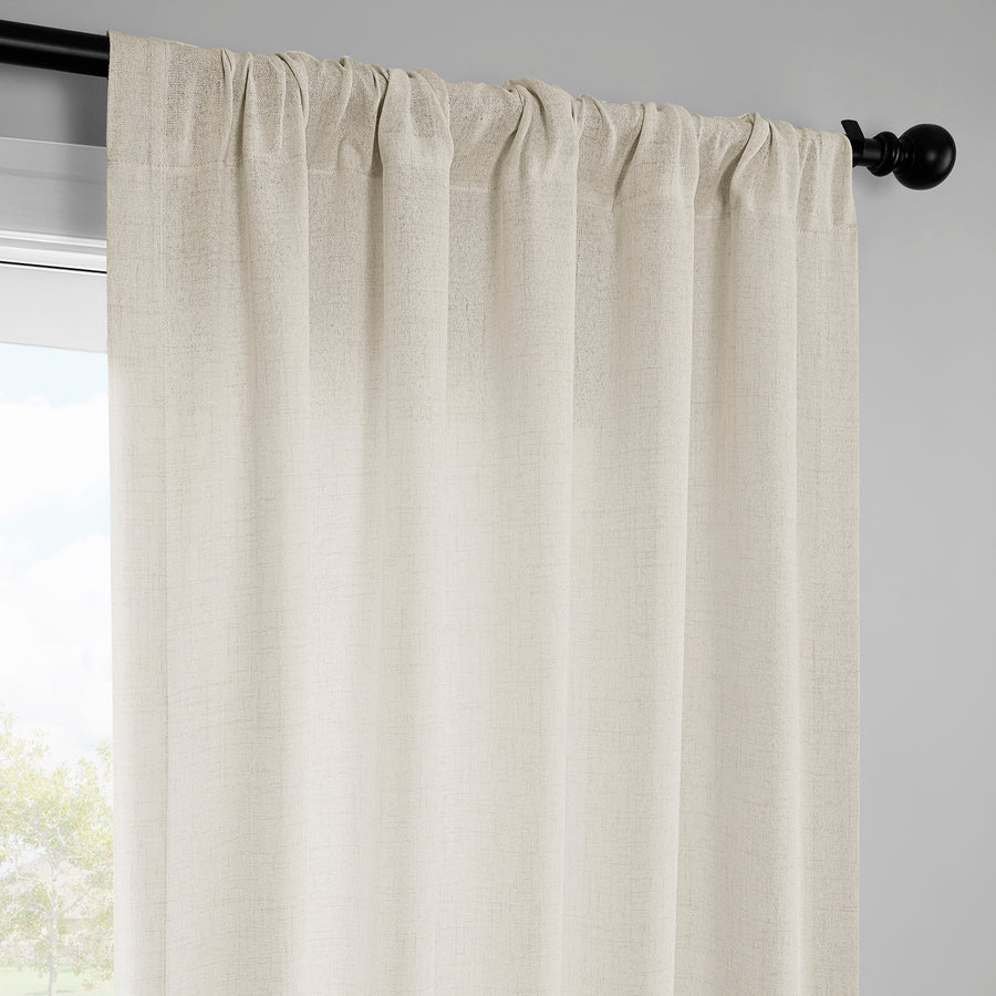 French Country Cream FarmTown Faux Linen Sheer Curtain Pair (2 Panels)