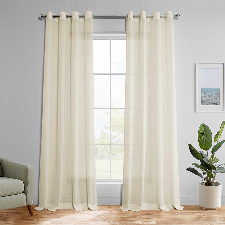 Gardenia Grommet Textured Faux Linen Sheer Curtain - HalfPriceDrapes.com