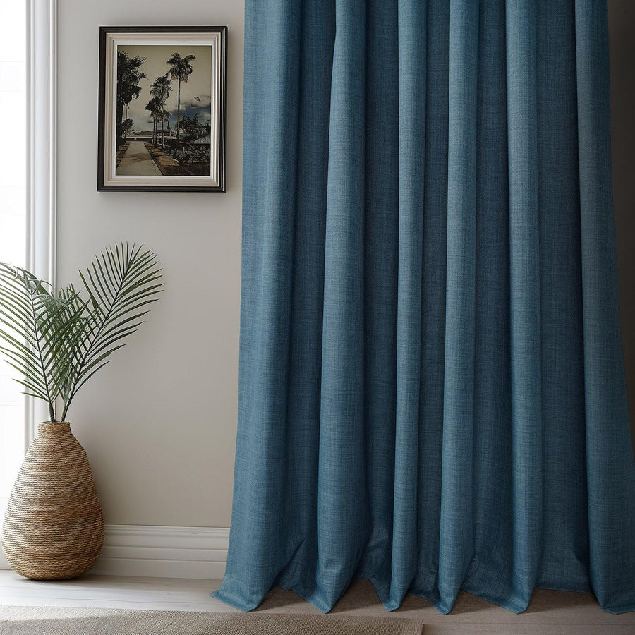 Dark Blue Vienna Basic Linen Blackout Curtain Pair (2 Panels)