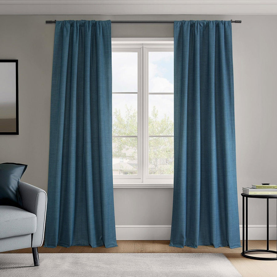 Dark Blue Vienna Basic Linen Blackout Curtain Pair (2 Panels)