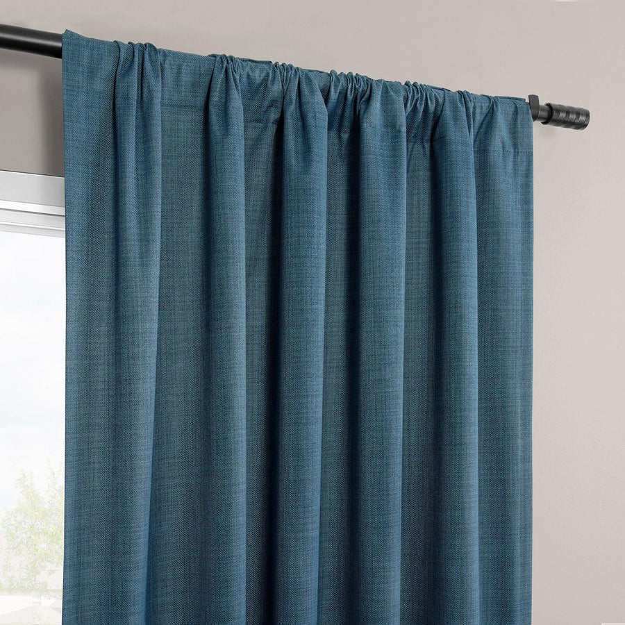 Dark Blue Vienna Basic Linen Blackout Curtain Pair (2 Panels)