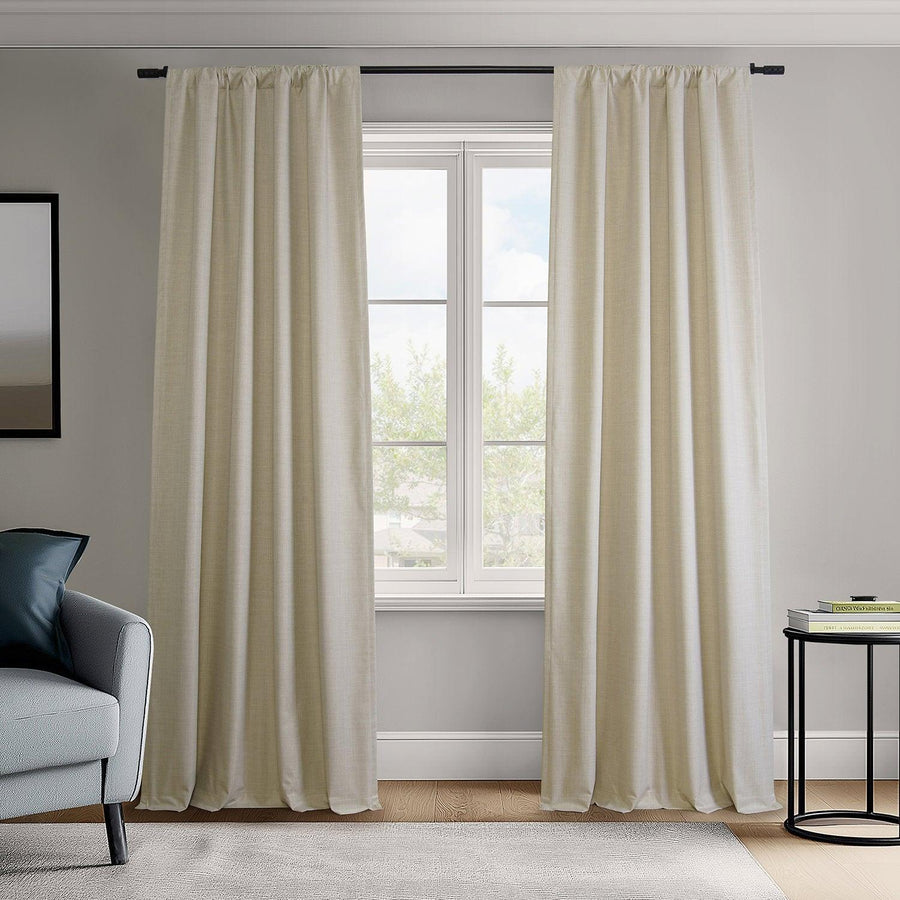 Beige Vienna Basic Linen Blackout Curtain Pair (2 Panels)