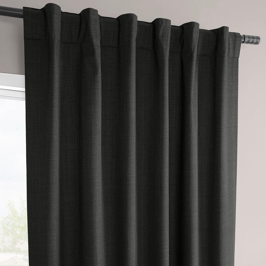 Black Vienna Basic Linen Blackout Curtain Pair (2 Panels)