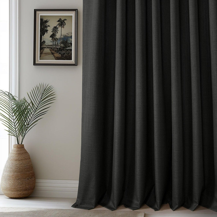 Black Vienna Basic Linen Blackout Curtain Pair (2 Panels)