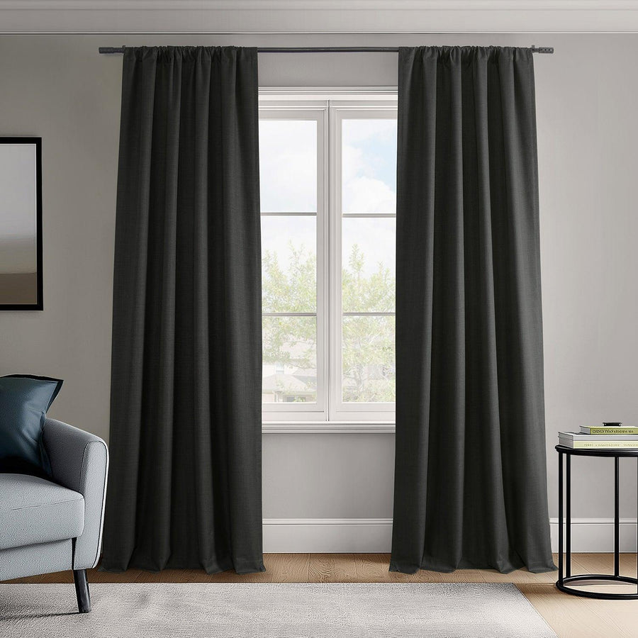 Black Vienna Basic Linen Blackout Curtain Pair (2 Panels)