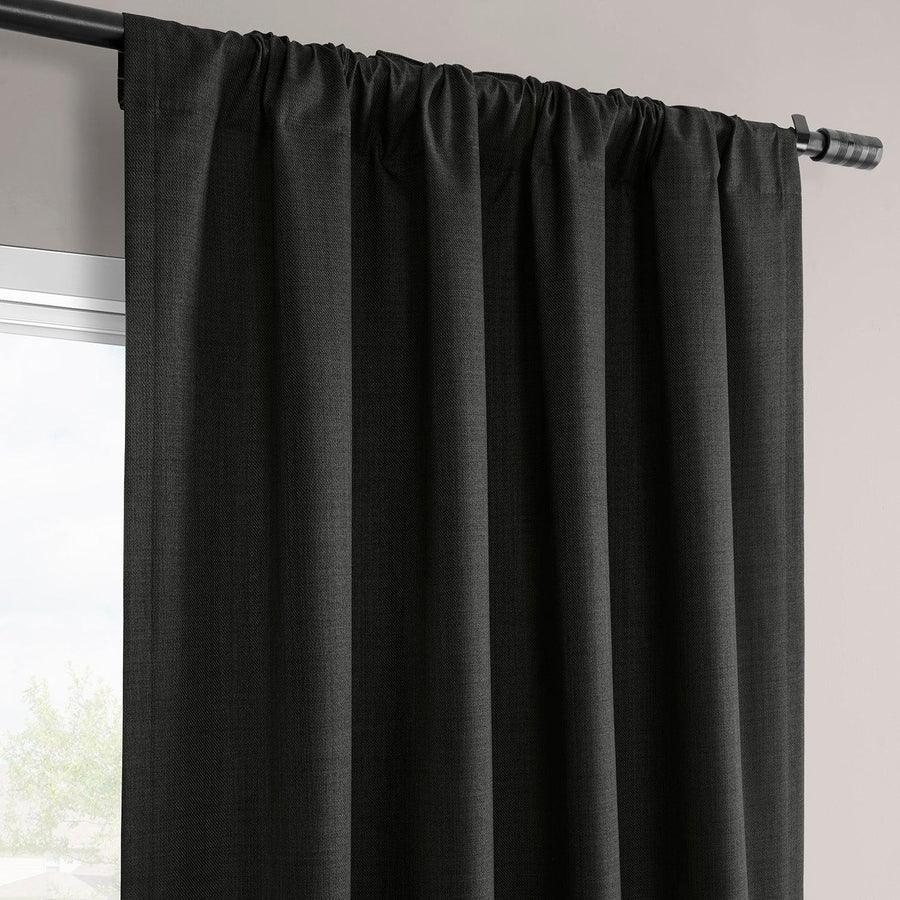 Black Vienna Basic Linen Blackout Curtain Pair (2 Panels)