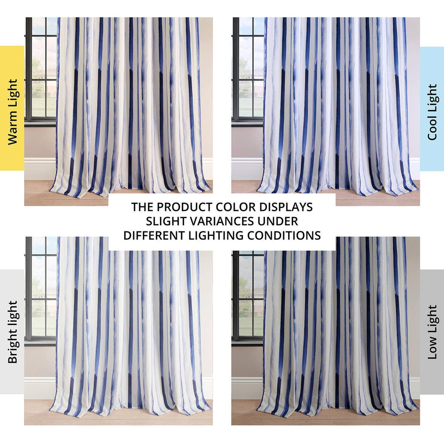 Waves Vertical Blue Striped Barcelona Velvet Room Darkening Curtain