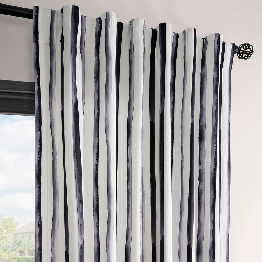 Waves Vertical Charcoal Striped Barcelona Velvet Room Darkening Curtain