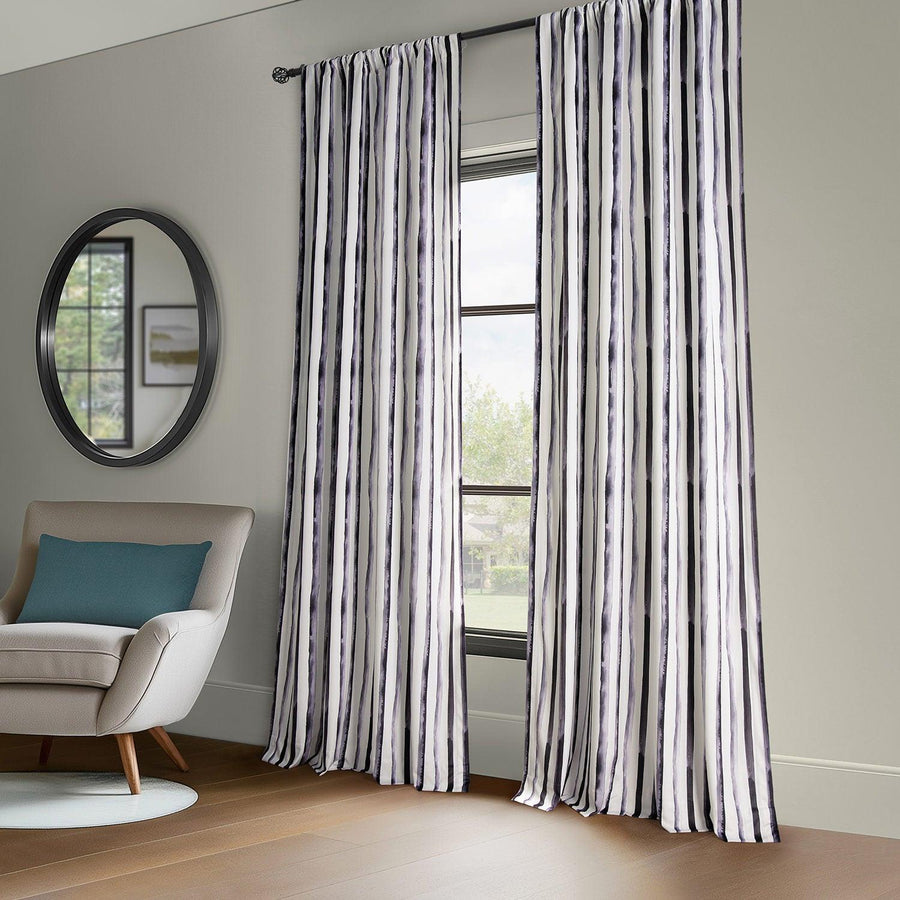 Waves Vertical Charcoal Striped Barcelona Velvet Room Darkening Curtain